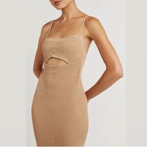 DISSH Carlie Wheat Cut Out Knit Camel Tan Ribbed Dress